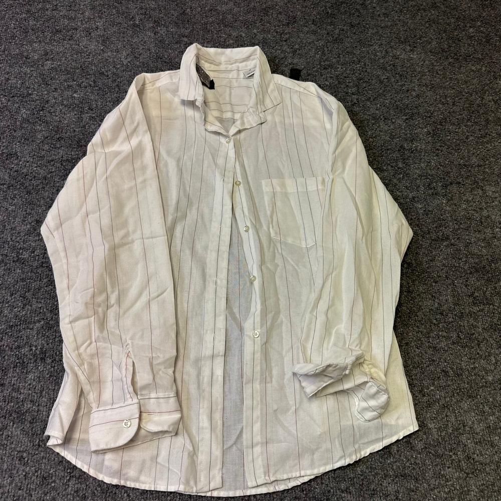 Vintage Button Down Shirt Womens Size 14 White Pinstripe Long Sleeve Made in USA